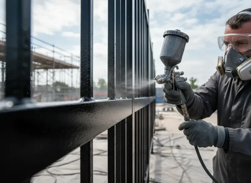 צביעת מתכת מקצועית בהתזה — גמר אחיד ועמיד על סורגים ושערים