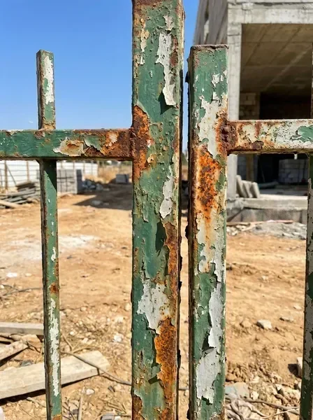 גדר מתכת לפני צביעה — חלודה וקילוף